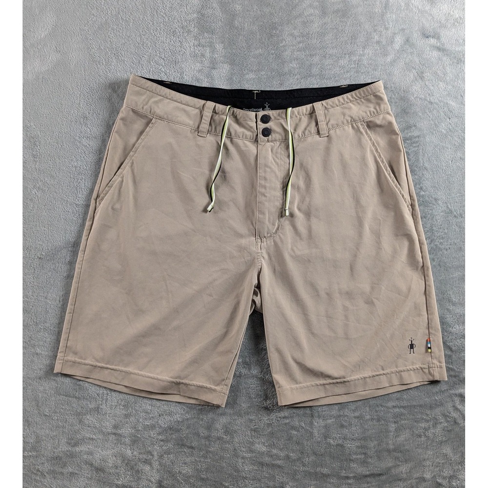 Smartwool Shorts Men Medium Beige Chino Drawstring 8" Inseam Stretch Lightweight